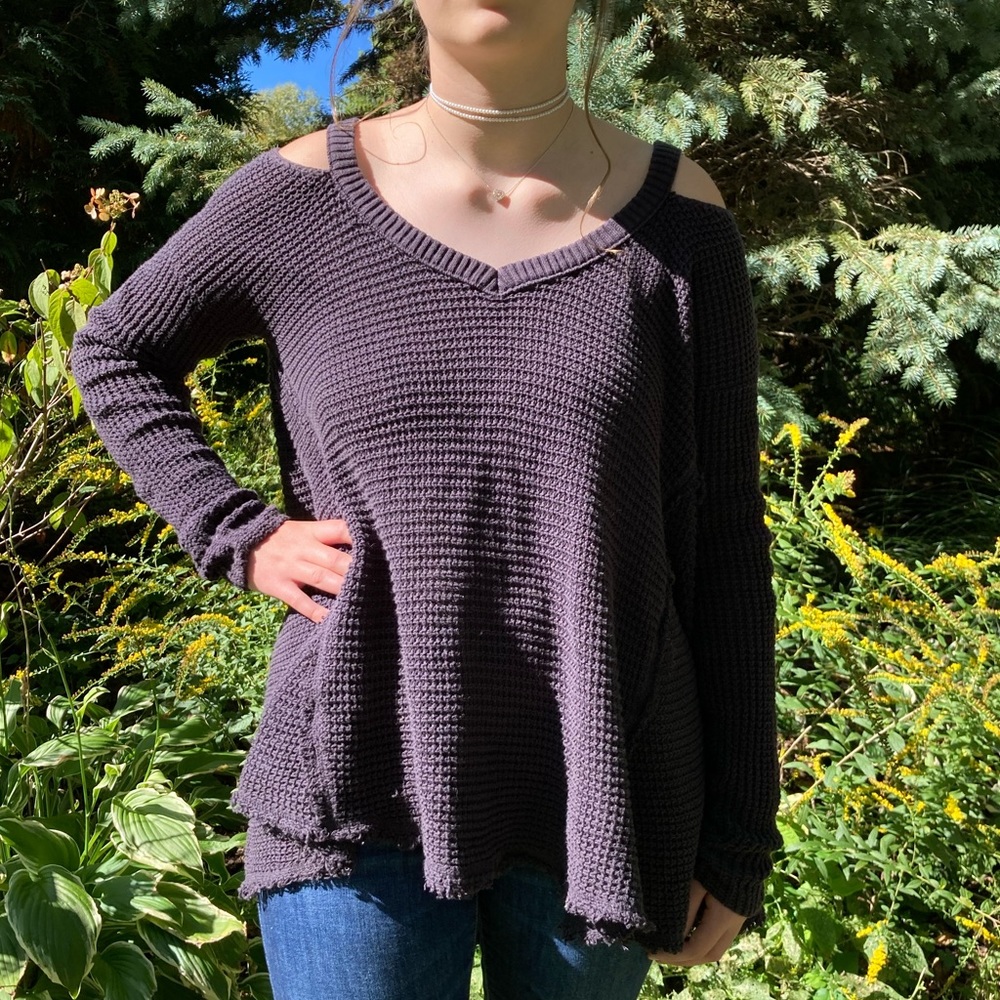 Free People Cold-Shoulder Black Sweater
